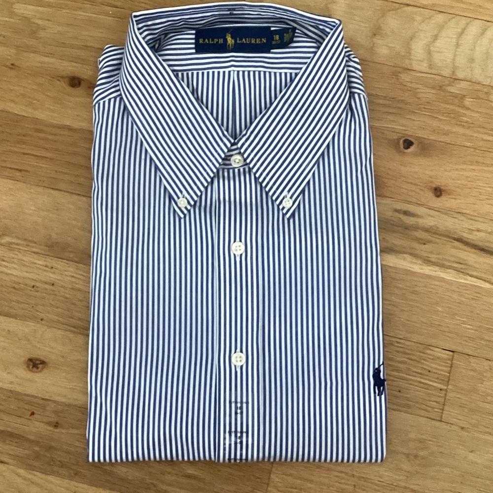 Ralph Lauren Men’s Navy & White Pinstripe Button-Down Shirt.